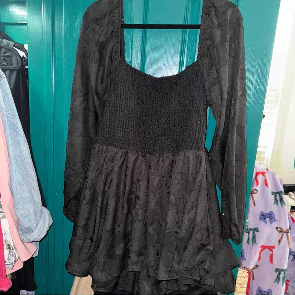 Rue21 Black Smocked Ruffled Long Sleeve Romper